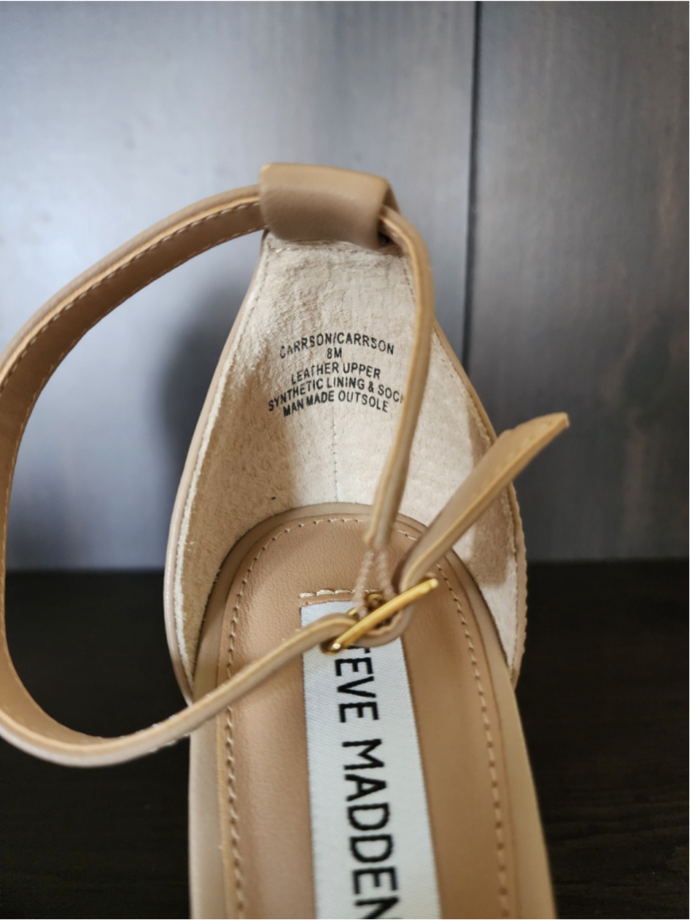 Steve Madden Carson Strappy Block Heel Sandals Sz 8 M - Taupe Beige - Blush Lea - Picture 10 of 16